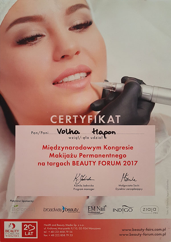 Certyfikaty makijaż permanentny